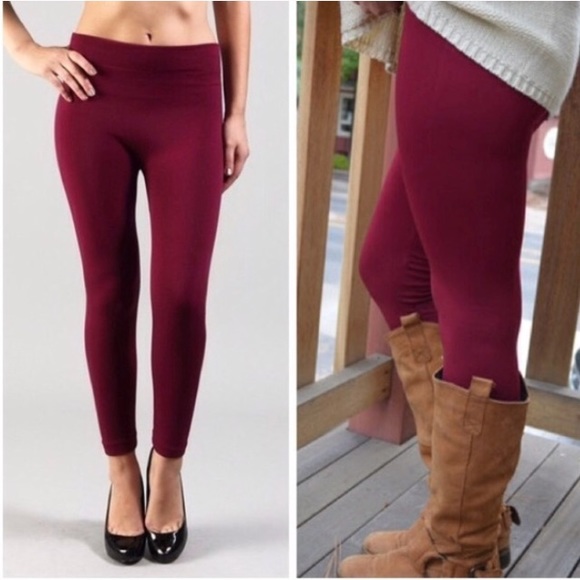 LANA • Burgundy Fleece Leggings - Picture 3 of 5